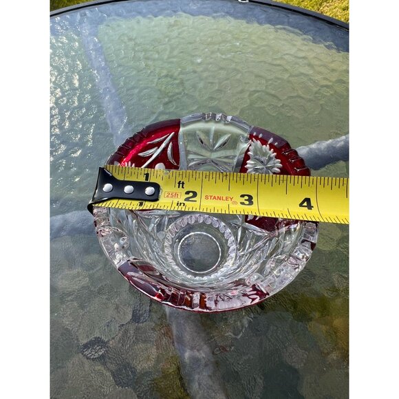 Vintage Anna Hutte Bleikristall Glass Candy Dish Jar Footed Lidded Cranberry Red - Picture 7 of 7